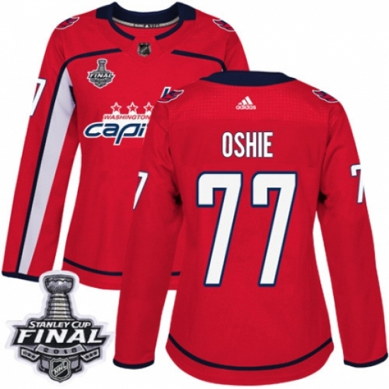 Women's Adidas Washington Capitals 77 T.J. Oshie Authentic Red Home 2018 Stanley Cup Final NHL Jersey