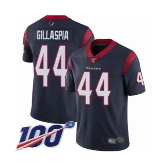 Men's Houston Texans 44 Cullen Gillaspia Navy Blue Team Color Vapor Untouchable Limited Player 100th Season Football Jersey