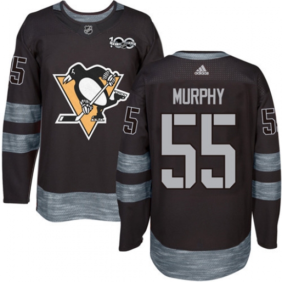 Men's Adidas Pittsburgh Penguins 55 Larry Murphy Authentic Black 1917-2017 100th Anniversary NHL Jersey