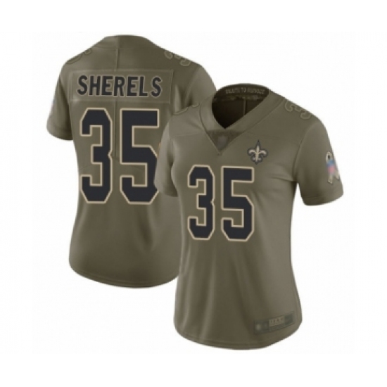 Women's New Orleans Saints 35 Marcus Sherels Limited Olive 2017 Salute to Service Football Jersey