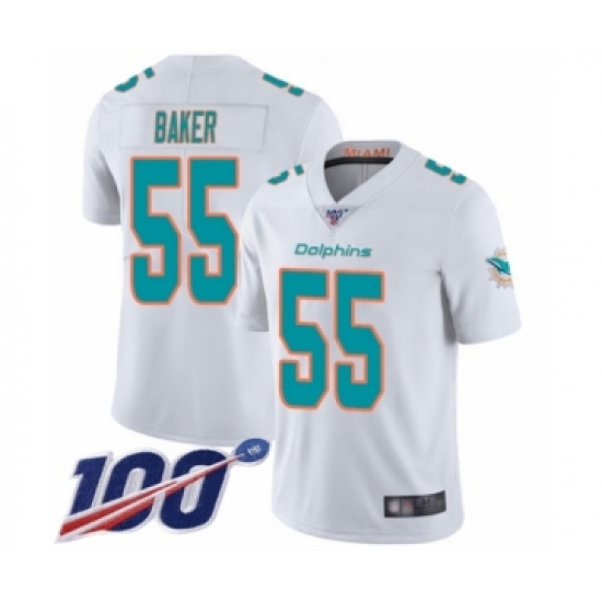 Men's Miami Dolphins 55 Jerome Baker White Vapor Untouchable Limited Player 100th Season Football Jersey