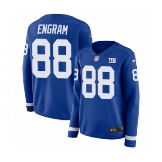 Women's Nike New York Giants 88 Evan Engram Limited Royal Blue Therma Long Sleeve NFL Jersey