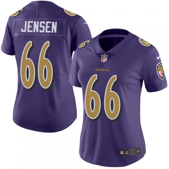 Women's Nike Baltimore Ravens 66 Ryan Jensen Limited Purple Rush Vapor Untouchable NFL Jersey