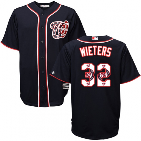 Men's Majestic Washington Nationals 32 Matt Wieters Authentic Navy Blue Team Logo Fashion Cool Base MLB Jersey