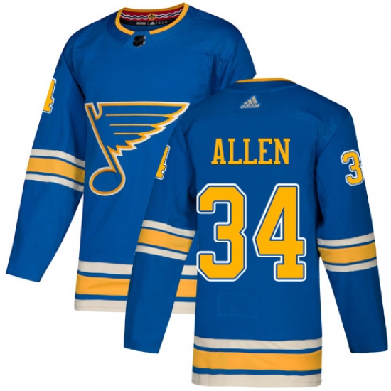 Men's Adidas St. Louis Blues 34 Jake Allen Blue Alternate Authentic Stitched NHL Jersey