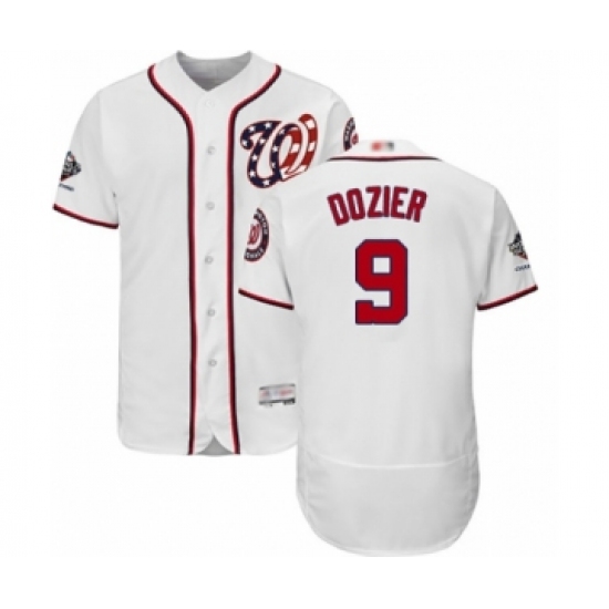 Men's Washington Nationals 9 Brian Dozier White Home Flex Base Authentic Collection 2019 World Series Champions Baseball Jersey