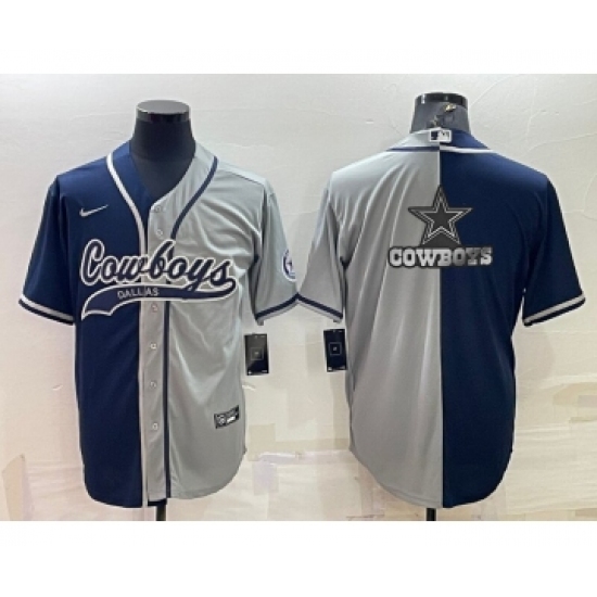 Men's Dallas Cowboys Navy Grey Split Team Big Logo With Patch Cool Base Stitched Baseball Jersey