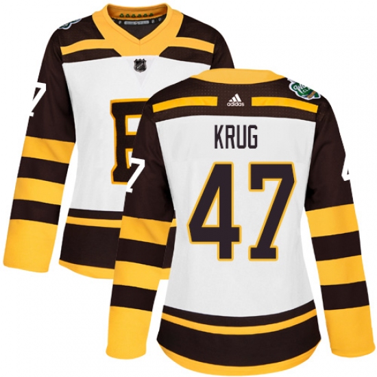 Women's Adidas Boston Bruins 47 Torey Krug Authentic White 2019 Winter Classic NHL Jersey