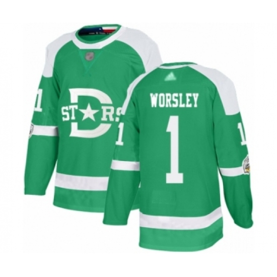 Men's Dallas Stars 1 Gump Worsley Authentic Green 2020 Winter Classic Hockey Jersey