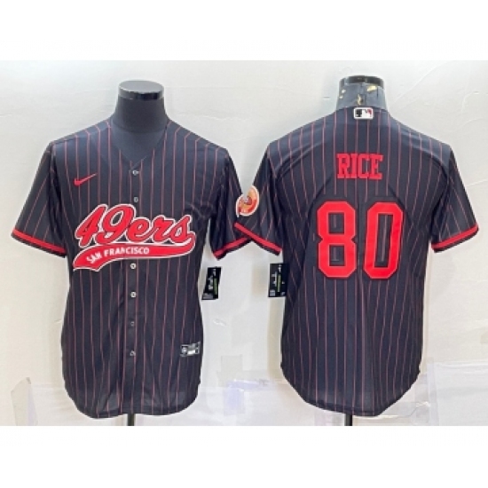 Men's San Francisco 49ers 80 Jerry Rice Black Pinstripe With Patch Cool Base Stitched Baseball Jersey