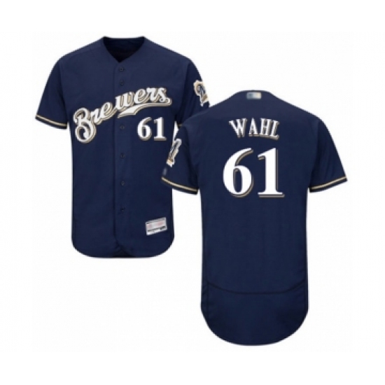 Men's Milwaukee Brewers 61 Bobby Wahl Navy Blue Alternate Flex Base Authentic Collection Baseball Player Jersey