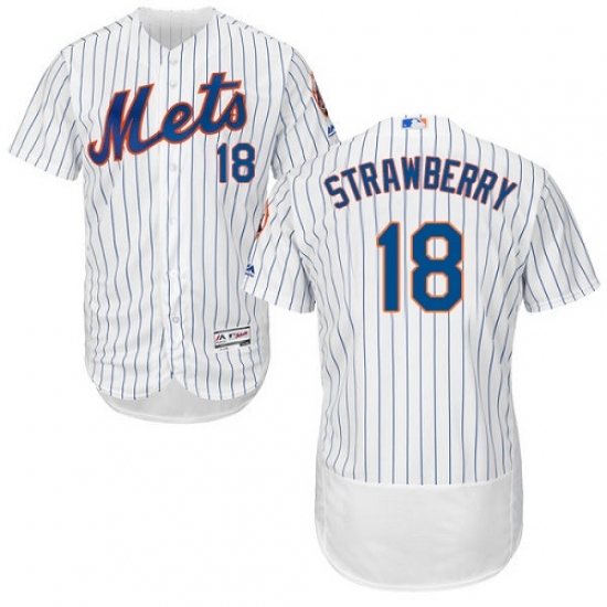 Men's Majestic New York Mets 18 Darryl Strawberry White Home Flex Base Authentic Collection MLB Jersey