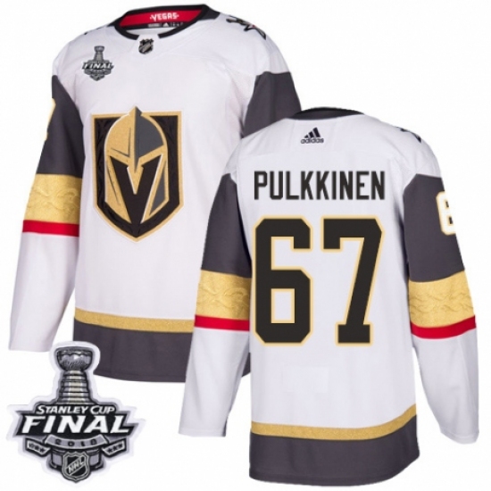 Men's Adidas Vegas Golden Knights 67 Teemu Pulkkinen Authentic White Away 2018 Stanley Cup Final NHL Jersey