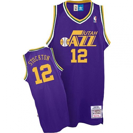 Men's Adidas Utah Jazz 12 John Stockton Authentic Purple Throwback NBA Jersey
