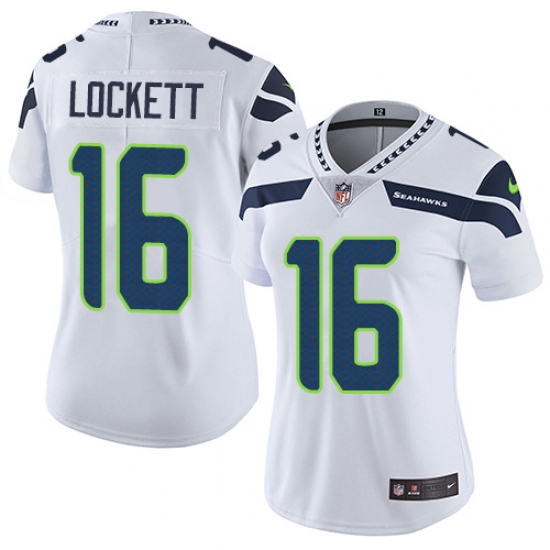 Women's Nike Seattle Seahawks 16 Tyler Lockett White Vapor Untouchable Limited Player NFL Jersey