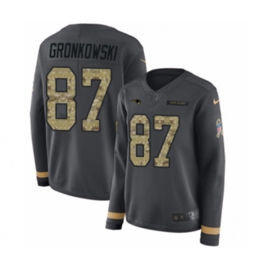 Women's Nike New England Patriots 87 Rob Gronkowski Limited Black Salute to Service Therma Long Sleeve NFL Jersey