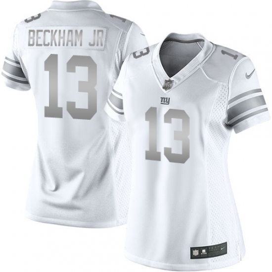 Women's Nike New York Giants 13 Odell Beckham Jr Limited White Platinum NFL Jersey