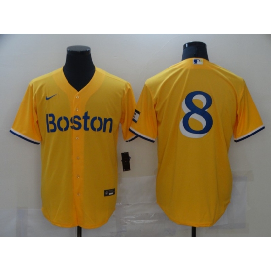 Men's Boston Red Sox 8 Carl Yastrzemski Nike Gold-Light Blue 2021 City Connect Replica Player Jersey