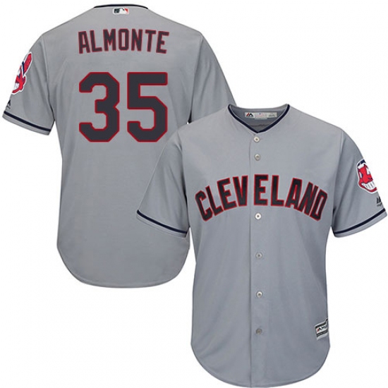 Men's Majestic Cleveland Indians 35 Abraham Almonte Replica Grey Road Cool Base MLB Jersey