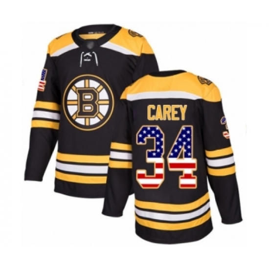 Youth Boston Bruins 34 Paul Carey Authentic Black USA Flag Fashion Hockey Jersey