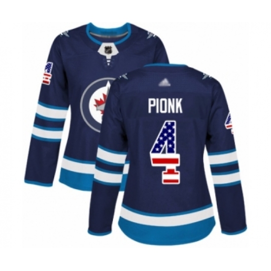 Women's Winnipeg Jets 4 Neal Pionk Authentic Navy Blue USA Flag Fashion Hockey Jersey