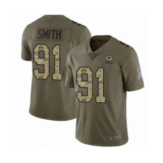 Youth Green Bay Packers 91 Preston Smith Limited Olive Camo 2017 Salute to Service Football Jersey