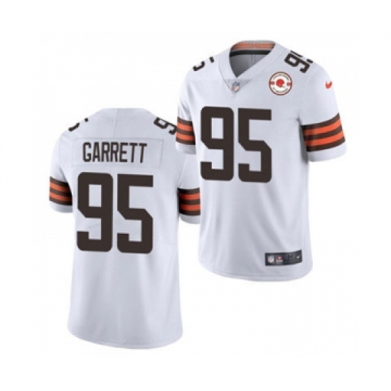 Men's Cleveland Browns 95 Myles Garrett 2021 White 75th Anniversary Patch Vapor Untouchable Limited Jersey