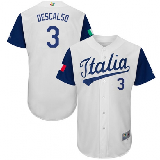 Men's Italy Baseball Majestic 3 Daniel Descalso White 2017 World Baseball Classic Authentic Team Jersey