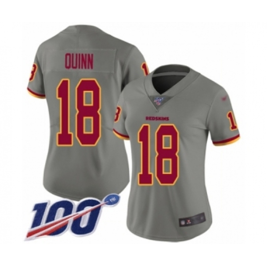 Women's Washington Redskins 18 Trey Quinn Limited Gray Inverted Legend 100th Season Football Jersey