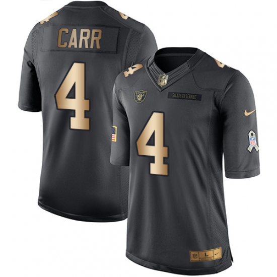 Youth Nike Oakland Raiders 4 Derek Carr Limited Black/Gold Salute to Service NFL Jersey