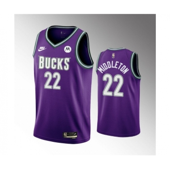 Men's Milwaukee Bucks 22 Khris Middleton 2022-23 Purple Classic Edition Swingman Stitched Basketball Jersey