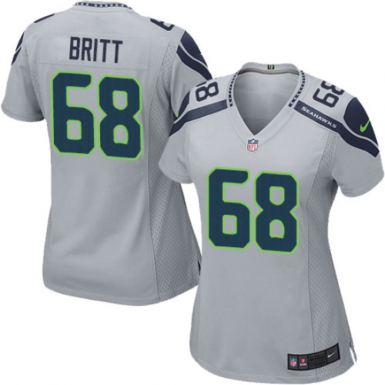 Women's Nike Seattle Seahawks 68 Justin Britt Game Grey Alternate NFL Jersey