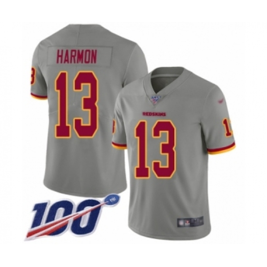 Men's Washington Redskins 13 Kelvin Harmon Limited Gray Inverted Legend 100th Season Football Jersey