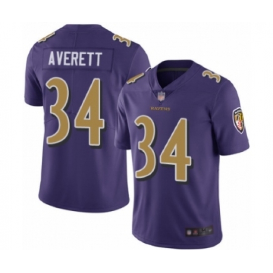 Men's Baltimore Ravens 34 Anthony Averett Limited Purple Rush Vapor Untouchable Football Jersey