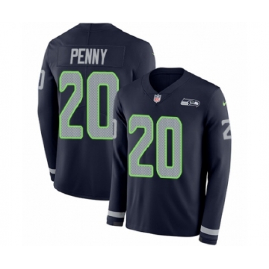 Men's Nike Seattle Seahawks 20 Rashaad Penny Limited Navy Blue Therma Long Sleeve NFL Jersey