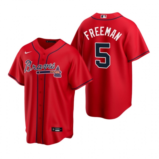 Men's Nike Atlanta Braves 5 Freddie Freeman Red Alternate Stitched Baseball Jersey