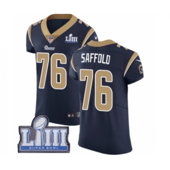 Men's Nike Los Angeles Rams 76 Rodger Saffold Navy Blue Team Color Vapor Untouchable Elite Player Super Bowl LIII Bound NFL Jersey