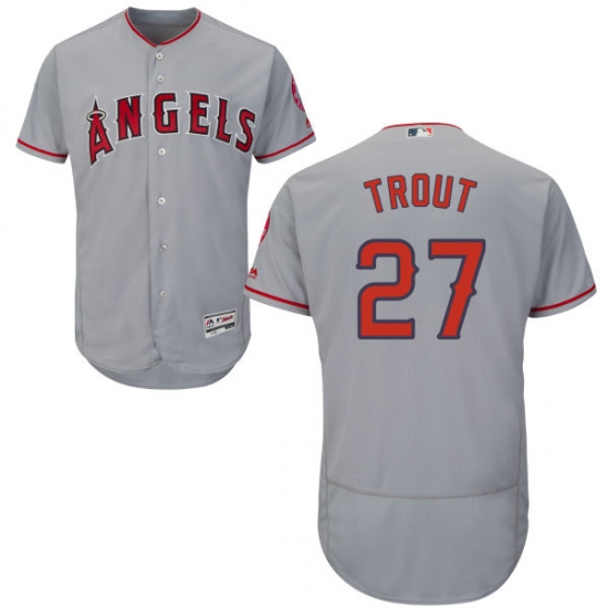 Men's Majestic Los Angeles Angels of Anaheim 27 Mike Trout Grey Road Flex Base Authentic Collection MLB Jersey