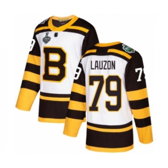 Men's Boston Bruins 79 Jeremy Lauzon Authentic White Winter Classic 2019 Stanley Cup Final Bound Hockey Jersey