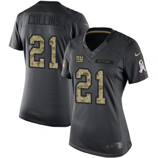 Women's Nike New York Giants 21 Landon Collins Limited Black 2016 Salute to Service NFL Jersey