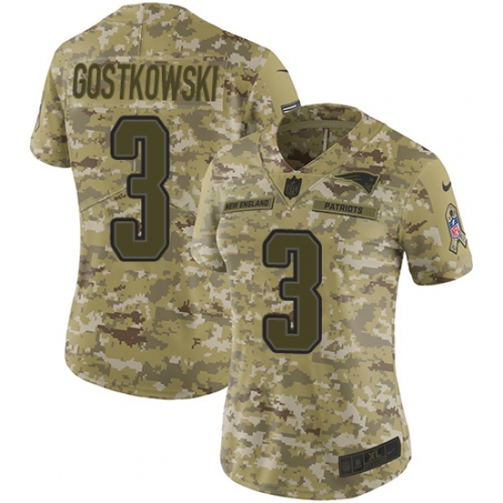 Women's Nike New England Patriots 3 Stephen Gostkowski Limited Camo 2018 Salute to Service NFL Jersey