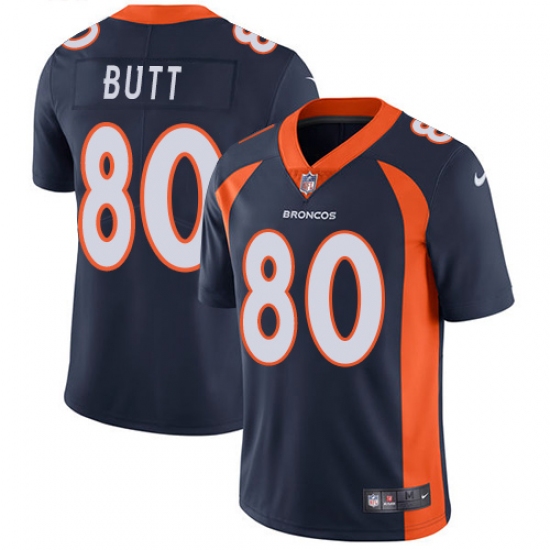 Men's Nike Denver Broncos 80 Jake Butt Navy Blue Alternate Vapor Untouchable Limited Player NFL Jersey