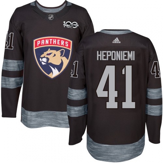 Men's Adidas Florida Panthers 41 Aleksi Heponiemi Premier Black 1917-2017 100th Anniversary NHL Jersey