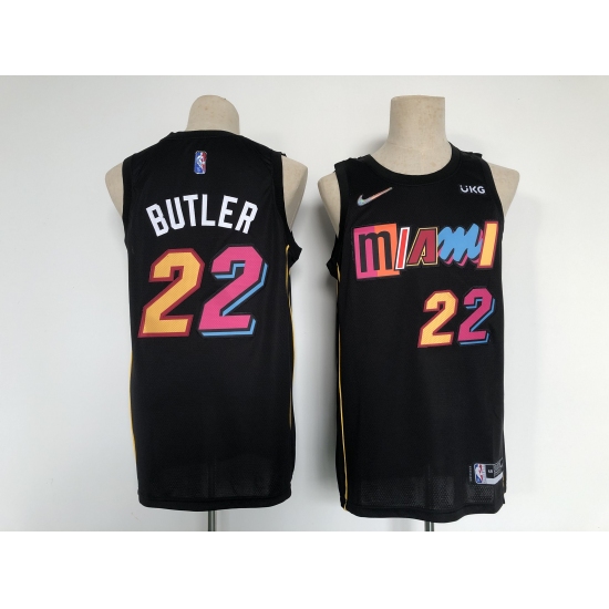 Men's Miami Heat 2021-22 City Edition 22 Jimmy Butler Black Stitched Basketball Jersey