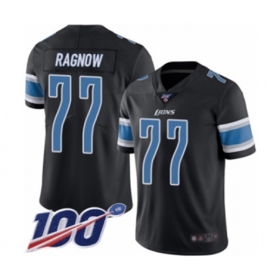 Men's Detroit Lions 77 Frank Ragnow Limited Black Rush Vapor Untouchable 100th Season Football Jersey