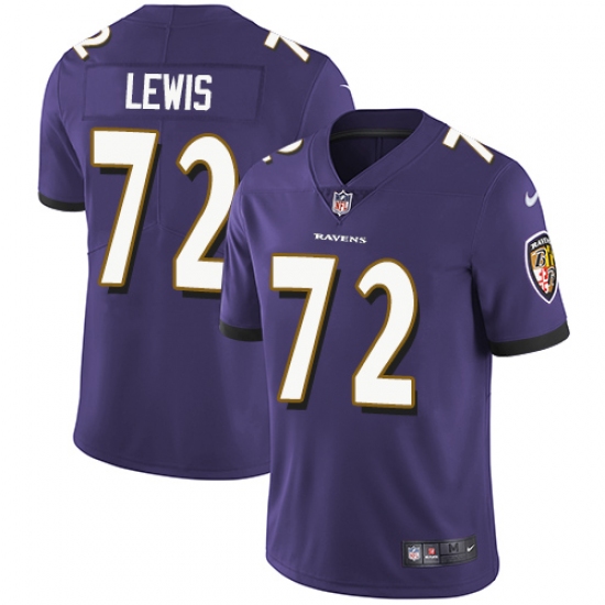 Youth Nike Baltimore Ravens 72 Alex Lewis Purple Team Color Vapor Untouchable Limited Player NFL Jersey