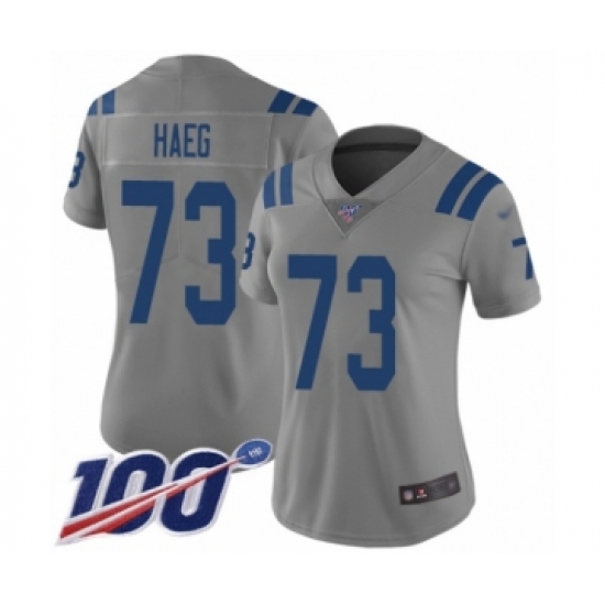 Women's Indianapolis Colts 73 Joe Haeg Limited Gray Inverted Legend 100th Season Football Jersey