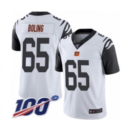 Men's Cincinnati Bengals 65 Clint Boling Limited White Rush Vapor Untouchable 100th Season Football Jersey