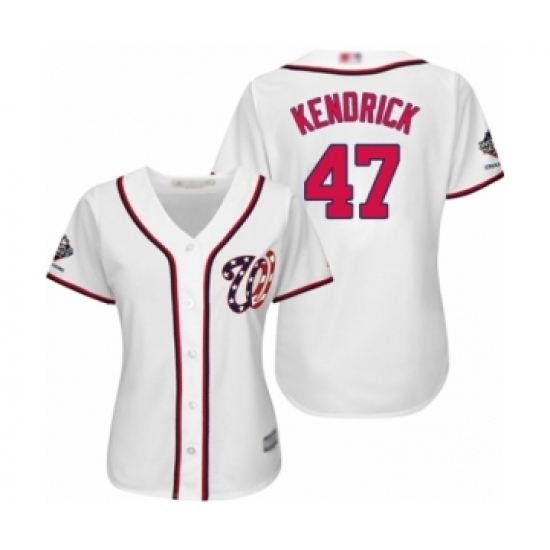 Women's Washington Nationals 47 Howie Kendrick Authentic White Home Cool Base 2019 World Series Champions Baseball Jersey