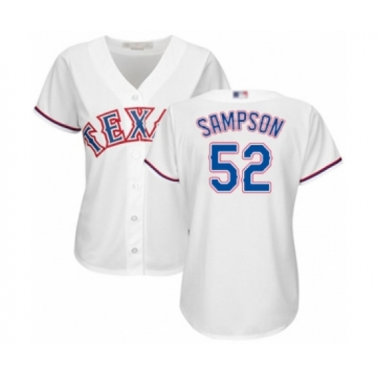 Women's Texas Rangers 52 Adrian Sampson Authentic White Home Cool Base Baseball Player Jersey